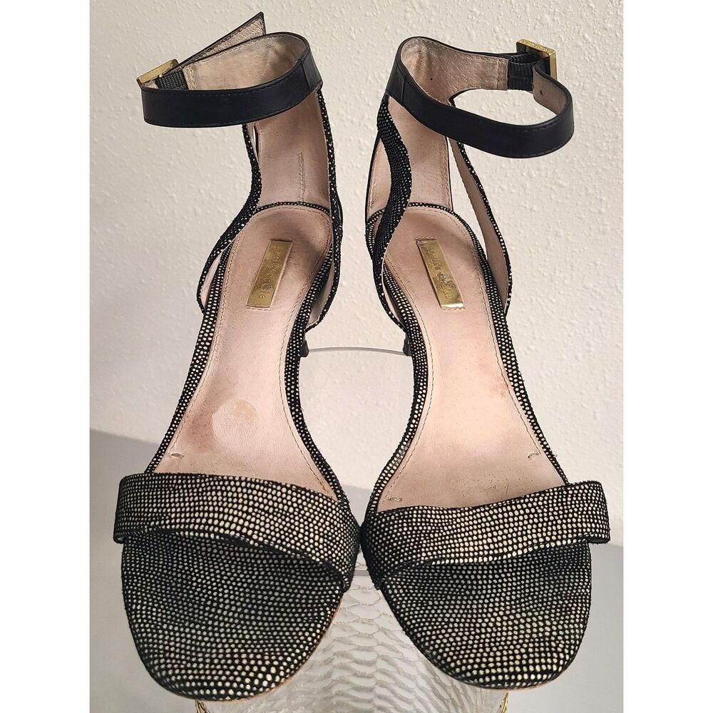 Louise Et Cie Strappy Black Silver Open Toe Sandals Heels US 7.5 Ankle Strap - Picture 4 of 7